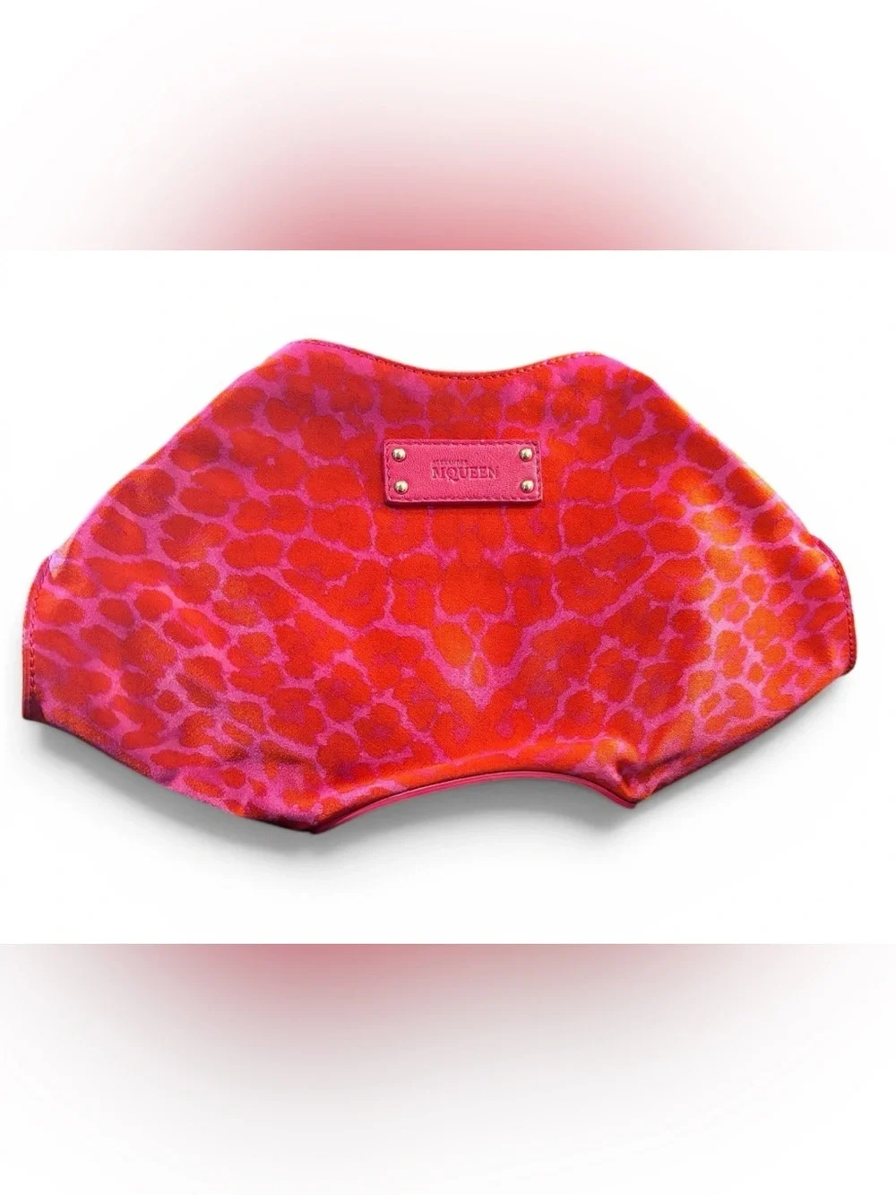 Alexander McQueen Pink + Red Leopard Satin & Leather Manta Clutch